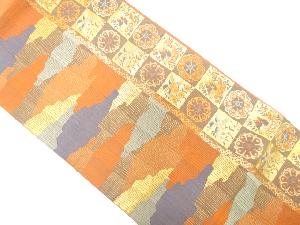 霞に市松・花鳥模様織出し袋帯